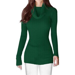 Women’s  Dark Green Cowl Neck Knit Long Sleeve Bodycon Stretchable Sexy Sweater